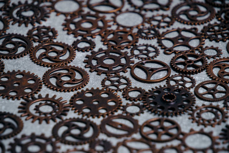 Lot of metal gears gray background