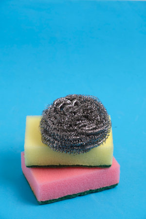 Metal and foam sponges for washing dishesの写真素材