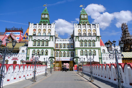 Moscow Russia 11.05.2023.Old traditional russian buildings in Izmailovo parkのeditorial素材