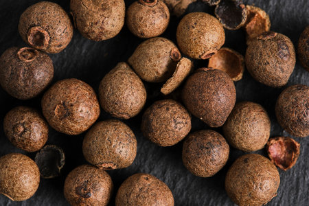 Spices allspice seeds in macro photographの写真素材