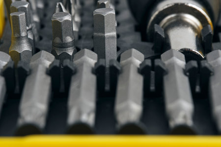 Set of attachments for screwdriver. Home repair tool