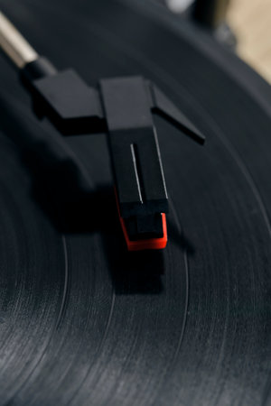 Classic vinyl record player closeup