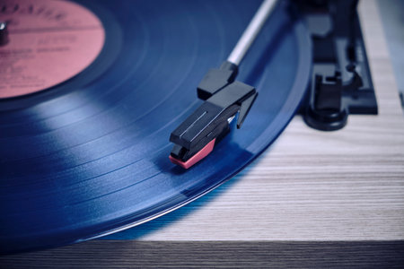 Classic vinyl record player closeupの写真素材