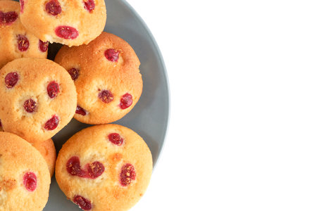 Fresh crumbly cookies with filling white backgroundの写真素材