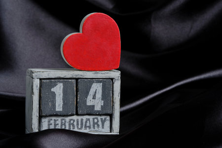 February 14th on wooden calendar, Valentines dayの写真素材