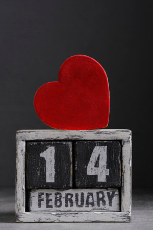 February 14th on wooden calendar, Valentines day