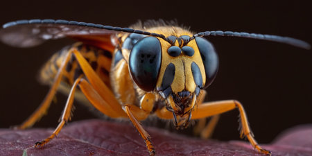 Close up of a Wasp on a red leaf. Macro.の素材