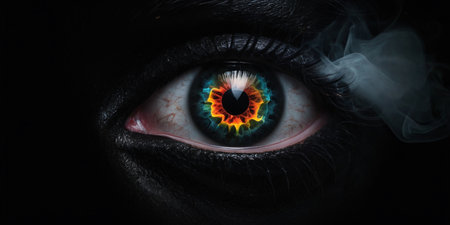 Eye in smoke close-up. Conceptual image of Halloween.の素材