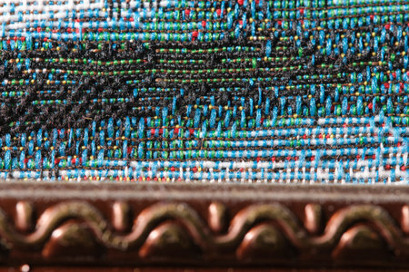 Macro background and texture of tapestry fabric