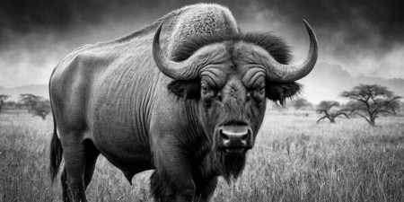 African buffalo in the savannah of Amboseli National Park, Kenyaの素材