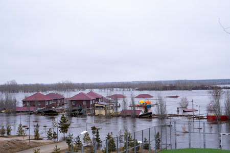 Kazakhstan Kostanay April 2024.Flooded Mojito recreation center in Kostanay. Flood 2024のeditorial素材