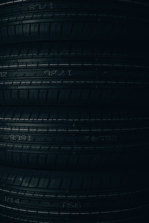 Car tires close up. Tires background. Toned image.