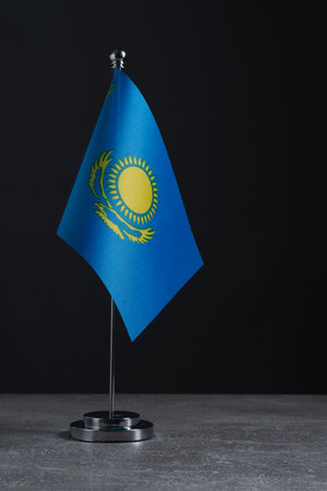 Kazakhstan Flag - Small Flagpole on a gray backgroundの写真素材