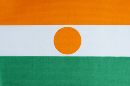 National fabric flag of the Republic of Niger, close-up.の写真素材