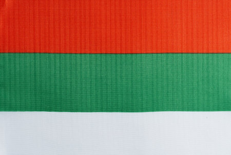 National fabric flag   of Bulgaria close-up. horizontal photo.