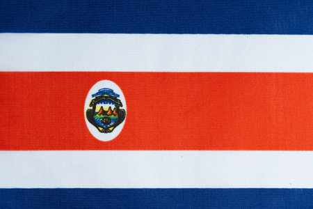 National flag of the state of Costa Rica. Fabric texture of the flag.の写真素材