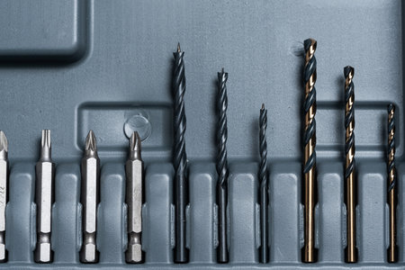 Set of screwdriver bits in a box. Close-up.
