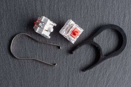 Components on a black background. View from above.