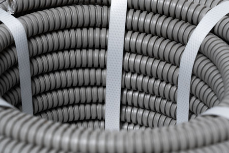 Corrugated pipes. Industrial background. 3D rendering.の写真素材