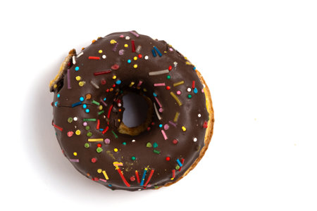 Chocolate donut isolated on a white background. Top view.の写真素材