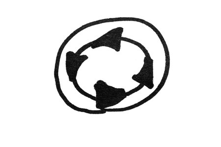 Black recycle symbol on a white background. Black and white image.