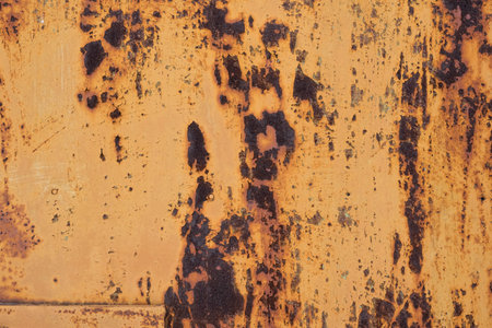 Yellow background with rusty metal texture, background with rusty metal.
