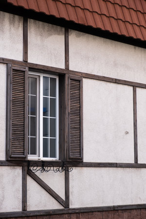Wooden window on wall   house in Bavaria, Germany.