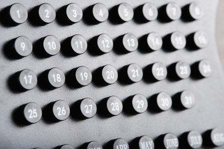 Black, stylish close-up calendar with dates and months.の写真素材