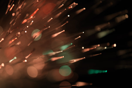 Fiber optics close-up with bokeh effect. Abstract background.