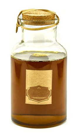beautiful soybean oil bottle with blank label and wood corkの写真素材