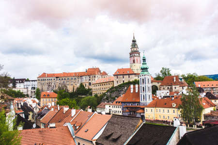 Panoramic view over the town of cesky Krumlovの写真素材