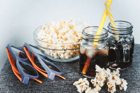 misted bottles of Cola with ice and fresh kettle corn
