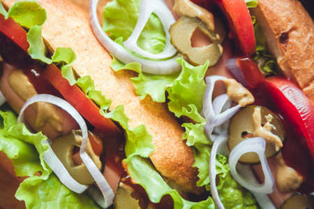 top view of the contents of hot dogs, macroの写真素材