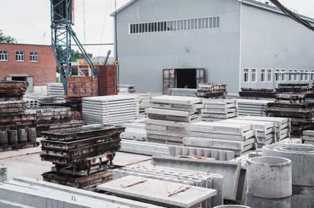 Precast concrete, Cement slab floor concrete slab stacked on the yard.の写真素材