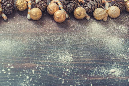 Christmas background with pine cones and Christmas decorations.の写真素材