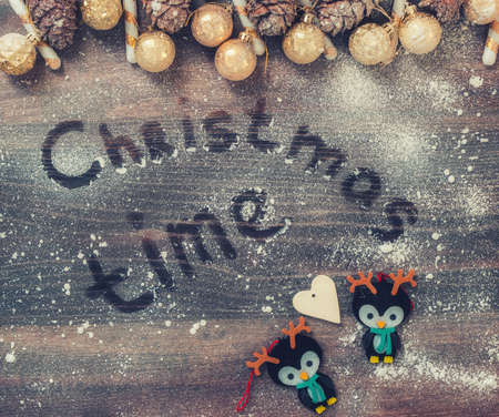 Christmas background with pine cones and Christmas decorations.の写真素材