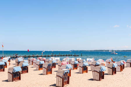 Beach cabins on the European coast. Stay in the Schengen countries, facilities at the beachの写真素材