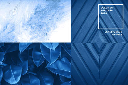 A collage of three pictures of the popular blue color. The main accent colorの写真素材