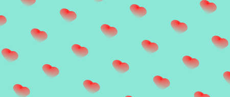 Banner in trendy colors with hearts, pattern. Background in neo mint color and hearts in lush lava colorの写真素材