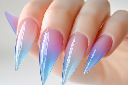 Elegant pastel ombre nail design for trendy manicure inspiration.の素材