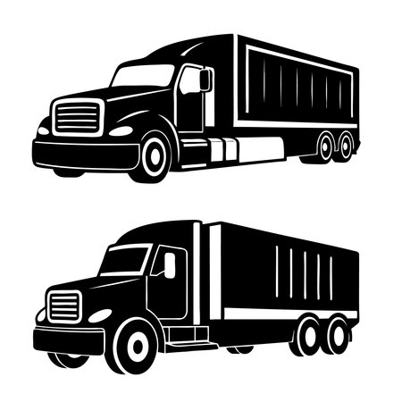 Set of silhouettes of cargo trucks on a white background. Vector illustrationのイラスト素材