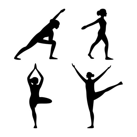 Silhouette of a woman doing gymnastics, vector illustration.のイラスト素材