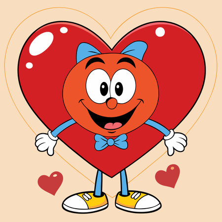 Valentine Heart Cartoon Mascot Character With Blue Bowtieのイラスト素材