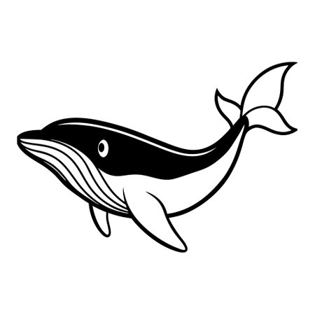 A simple, stylized, black and white cartoon illustration of a whale.のイラスト素材