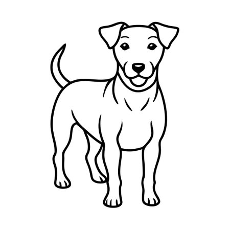 A cheerful, stylized line drawing of a terrier-type dog.のイラスト素材