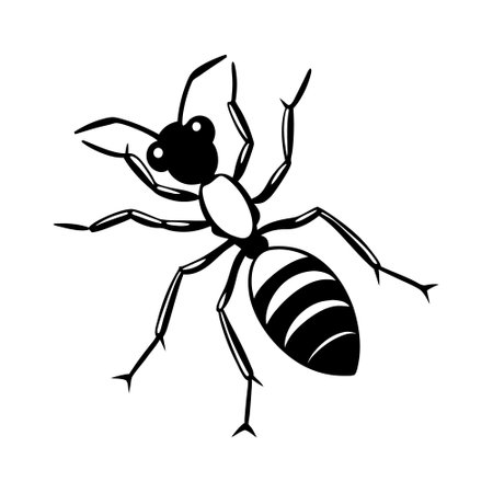 This bold black and white line art illustration showcases a detailed ant.のイラスト素材