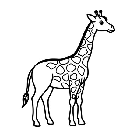 A simple, stylized, black and white line drawing of a giraffe.のイラスト素材