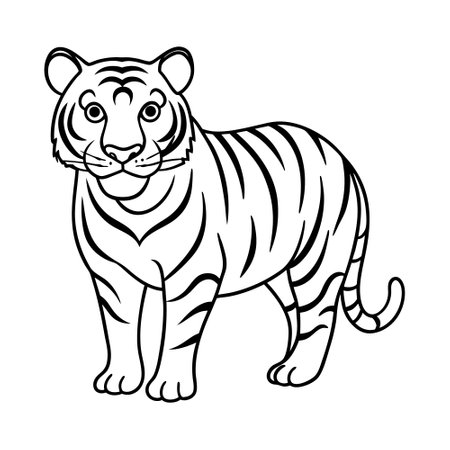 A charming, simple line drawing of a tiger.のイラスト素材