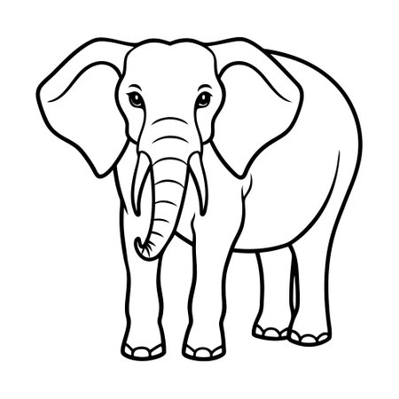 A simple, stylized, black and white line drawing of an elephant.のイラスト素材