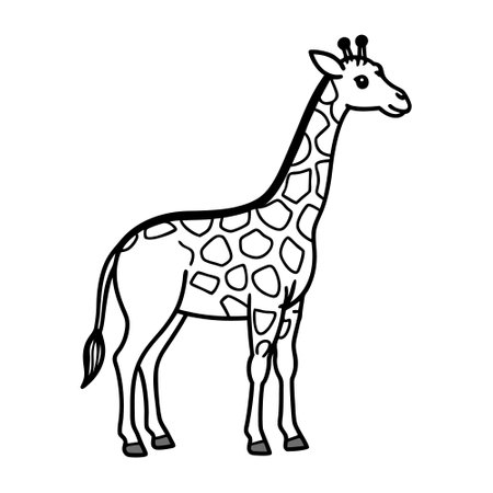 A simple, black and white line art illustration of a giraffe, perfect for coloring books or educational materials.のイラスト素材